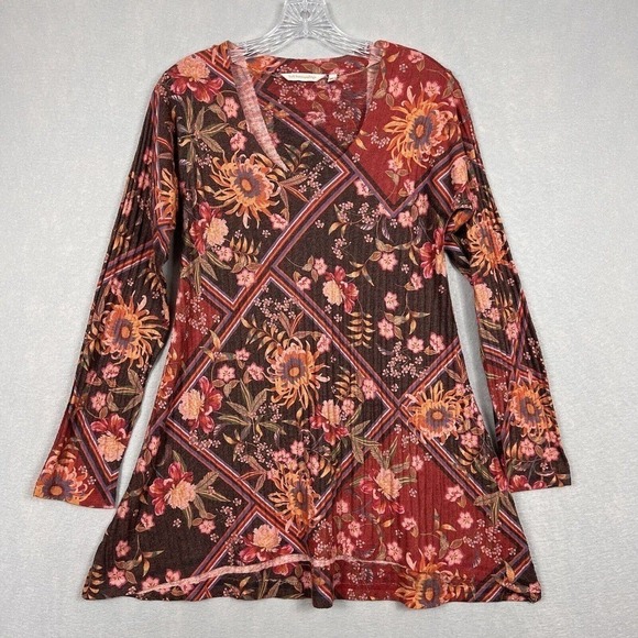 Soft Surroundings Tunic Top Sz XS Alisanna Multicolor Floral Long Sleeve - Picture 2 of 11